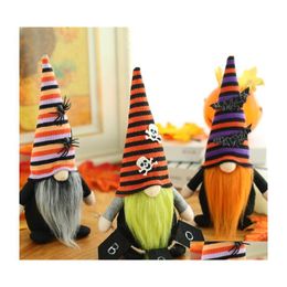 Andere feestelijke feestartikelen Halloween Decorations Spider Bat Skl Decoratief gestreepte hoeden Party Festival Gnome Plush Dolls Gifts H DH9ZE