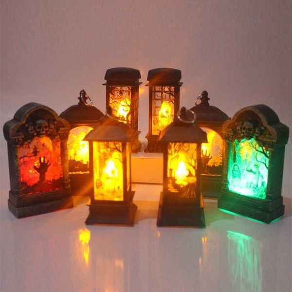 Otros suministros festivos para fiestas Decoraciones de Halloween Velas LED Luz de té Castillo vintage Calabaza Fantasma Colgante Lámpara de linterna LED Fiesta de Halloween Suministros para el hogar L0823