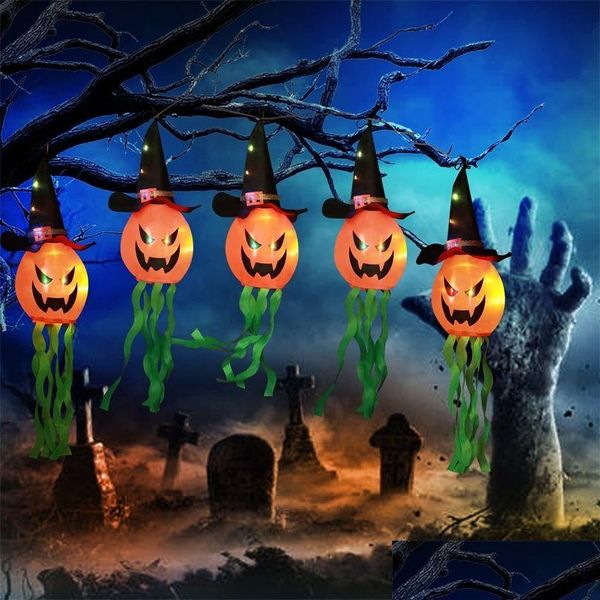 Autres fournitures de fête festives Décorations d'Halloween Lumières DIY Suspendues LED colorées avec une chaîne de citrouille à bulles clignotantes pour l'intérieur O DH91A