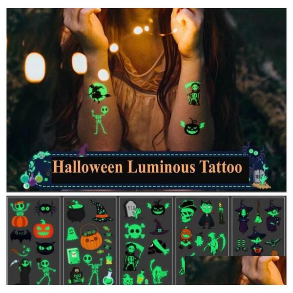 Autres fournitures de fête festive Halloween Fluorescent Autocollant de tatouage temporaire respectueux de l'environnement Enfants Pun Animal Cartoon pour DH1WY