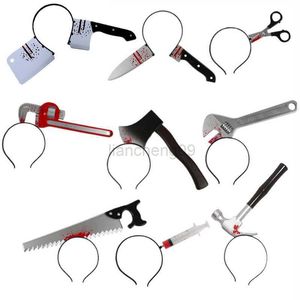 Andere feestelijke feestartikelen Halloween Horror Props Blood Fake Axe Saws Knife Hoofdband voor Halloween Party Maskerade Mischief Props Decoratie Kids speelgoedgeschenken L0823