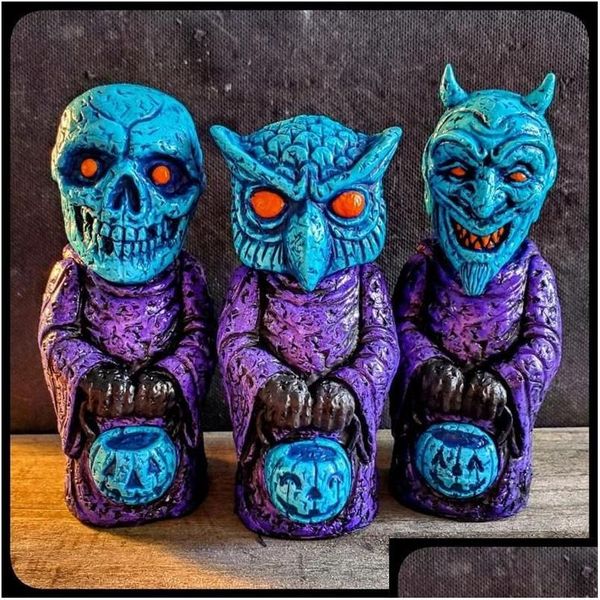 Otros suministros de fiesta festivos Halloween Horror Gnome Skl Ornamentos de película Gnomos Gnomos de decoración de calabaza Figuras de resina DH5WU