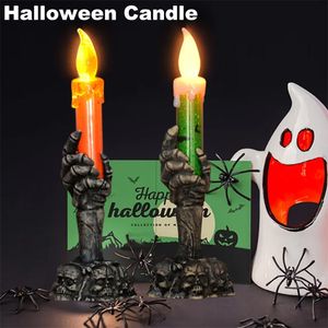 Andere feestelijke feestartikelen Halloween LED-verlichting Schedel Ghost Holding Candle Lamp Holloween Tafeldecoratie voor thuis Spookhuisornamenten 230907