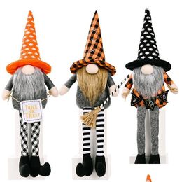 Autres fournitures de fête de fête Halloween longue jambe Rudolph poupées décorer balai de fête moustaches sans visage décoration peluche gnomes poupée Dhr87