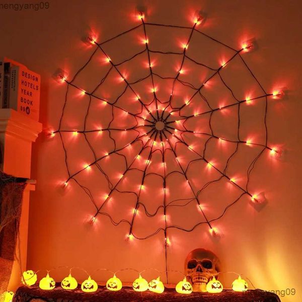 Autres fournitures de fête festive Halloween Spider Net Lampe Décoration Lumière ambiante Télécommande Halloween Room Wall Net Noir pour intérieur extérieur R231011