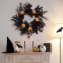 Altre forniture per feste festive Halloween Ghirlanda appassita Simulazione Zucca Decorativa nera Porta appesa Decorazione per le vacanze 230826