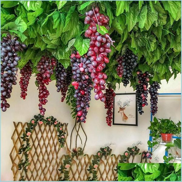 Otros suministros festivos para fiestas Colgando uvas artificiales Frutas de bricolaje Cuerdas falsas de plástico para la decoración del jardín del hogar Entrega de gotas DHJOQ