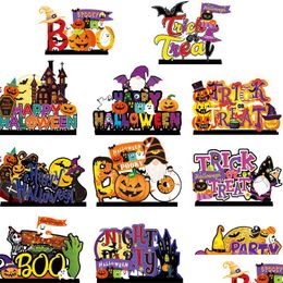 Autres fournitures de fête festive Happy Halloween Centre de table en bois Signes Trick Or Treat Boo Bat Ghost Décorations de table Drop Deliv Dh51G