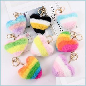 Autres fournitures de fête festive coeur arc-en-ciel porte-clés boules en peluche porte-clés pendentif décoratif pour femmes sac porte-clés accessoires Dhk3U