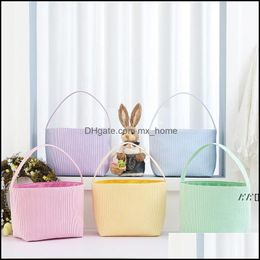 Andere feestelijke feestbenodigdheden Home Garden 5 kleuren Easter Eieren Basket Seersucker Stripe Candy Bucket Kids Toys Storage Bag Huishouden Laundr