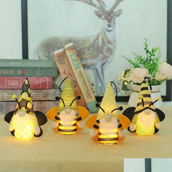 Autres fournitures de fête Fête des abeilles Gnome en peluche avec des ornements de gnomes de printemps M. et Mme éclairés World Bee Day Deco Dharu