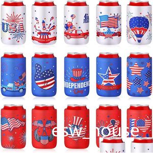 Overige feestelijke feestartikelen Onafhankelijkheidsdag Cola Beer Can Insator Sleeve Jy 4Th Collapsible Bottle Neopreen Drink Cooler Sleeves Dhuog