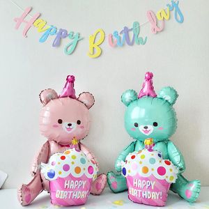 Otros suministros festivos para fiestas ins 4D Bear Foil Balloon Baby Birthday P o Props Cartoon Aluminio Film Globos Happy Baloon Shower Ballon 221010
