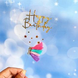 Andere feestelijke feestartikelen Ins Happy Birthday Acryl Cake Topper Gold Stars Ribbon voor Gilrs Decorations Baby Shower1