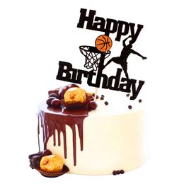 Andere feestelijke feestbenodigdheden L Basketbal Happy Birthday Cake Topper Scene Thema Fruit Picks For Man Boys Father Event Supp MXHOME AMAIP