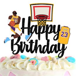 Otros artículos festivos para fiestas L Baloncesto Cake Topper Boy Girl Happy Birthday Star Decoraciones temáticas Black Glitter Drop Deli Mxhome Am70T