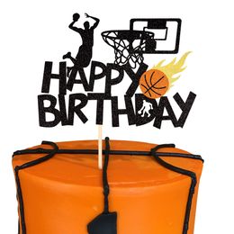 Andere feestelijke feestbenodigdheden L Basketbal Happy Birthday Cake Topper Glitter Fan Sport Theme Pick voor Baby Shower Decorat BDesybag Amqrv