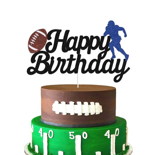 Autres fournitures de fête de fête L Football Cake Topper Joyeux anniversaire pour / Sport Thème Décoration Black Glitter Drop Delive Sports2010 Amrb2