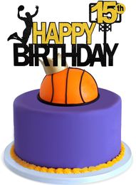 Andere feestelijke feestartikelen L Happy 15th Birthday Basketball Cake Topper Game Day Dessert Glitter Boys Vijftien jaar oud Sport2010 AM4PR