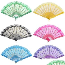 Autres fournitures de fête festives dentelle pliante ventilateur tissu espagnol soie tenue à la main fans de danse rose bal danse cadeaux d'été drop dhlhd