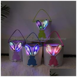 Autres fournitures de fête festives LED clignotant lumière paillettes lapin panier de Pâques sacs à main sacs de chasse aux œufs de lapin toile coton seau fourre-tout Wi Dhu42