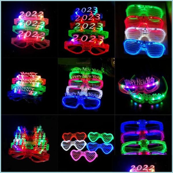 Autres fournitures de fête de fête Verres à Led Glow In The Dark Halloween Carnaval de Noël Accessoires d'anniversaire Accessoire Neon Flash Dhzmx