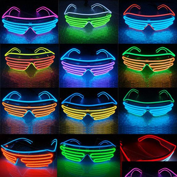 Otros suministros festivos para fiestas Gafas LED Alambre Fluorescente Flash Ventana de vidrio Año Pascua Graduación Barra de cumpleaños Decorativo Lumino Dhhyo