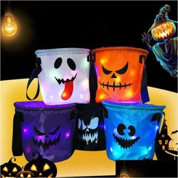 Autres fournitures de fête festives LED Light Halloween Sacs de bonbons Up Trick ou Treat avec citrouille Design réutilisable Goody Bucket pour les enfants D DH54D