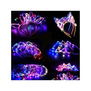 Autres fournitures de fête festives LED Light Up Cat Lapin Souris Oreille Corne Couronne Bandeau Adt Enfants Glowing Clignotant Bandeau Cerceau Prom Con Dhin9