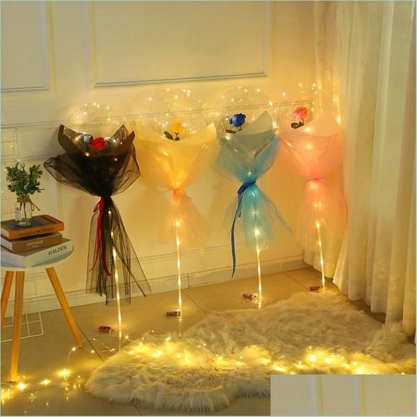 Autres Fournitures De Fête Festive Led Ballon Lumineux Rose Bouquet Transparent Clignotant Bobo Ball Fête D'anniversaire Décor Valentine Dhgvq