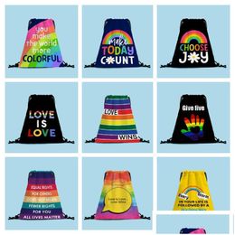 Andere feestelijke feestartikelen Lgbt Dstring Bag Pride Rainbow Design Creatieve opslag Homoseksueel Polyester Stretch Rugzak Drop Del Dheir
