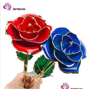 Andere feestelijke feestartikelen Lange steel 24K goud gedimde roos Duurde echte rozen Romantisch cadeau voor Valentijnsdag/Moederdag/Kerstmis Dhcy0