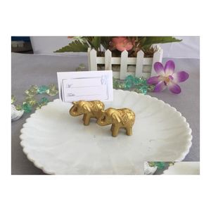 Otros suministros festivos para fiestas Lucky Resin Gold Elephant Place Titulares de tarjetas Titular de negocios Decoración de bodas doradas Favores para Gue DHJB1