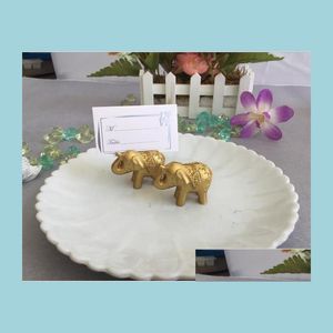 Otros suministros festivos para fiestas Lucky Resin Gold Elephant Place Titulares de tarjetas Titular de negocios Decoración de bodas doradas Favores para Gue DH4E1