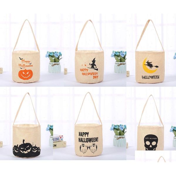 Otros suministros festivos para fiestas Bolsas luminosas de dulces de Halloween Bolsas de lona Bolsas de cubo Sacos Tote para truco o trato Comestibles reutilizables DHMFD