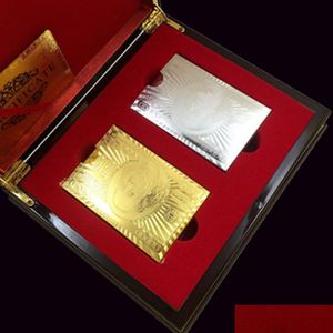 Autres fournitures de fête festive Feuille d'or de luxe Dollar Poker Card Set Collection Euro Cartes à jouer Pokers Pound étanches avec rouge Dh3Ty