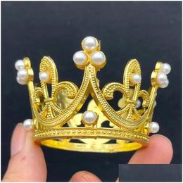 Overige feestelijke feestartikelen Luxe Mini Golden Sier Pearl Crown Cake Topper Metaal Hol Glanzend Handgemaakt Decor Kinderverjaardag Weddi Dhd6U