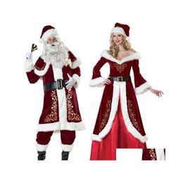 Andere feestelijke feestartikelen Luxe Veet Men/Women Santa Claus kostuumpakpaar voor kerstdecoratie drop levering Home Gard Dheeq