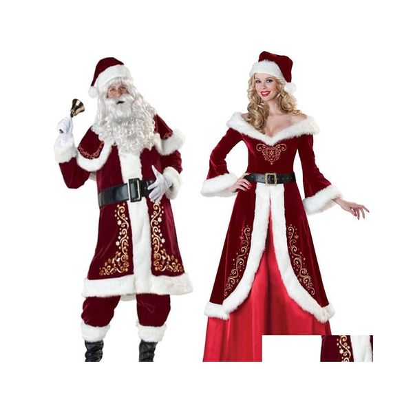 Autres Fournitures De Fête De Luxe Veet Hommes / Femmes Costume De Père Noël Costume Couple Pour La Décoration De Noël Drop Delivery Home Gard Dheeq