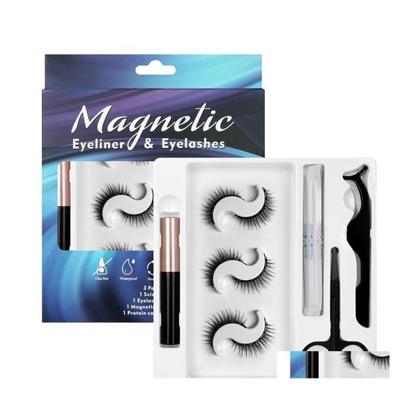 Autres fournitures de fête de fête Magnétique Sevenmagnet Eyelashes Eyeliner Liquide Set Natural Large Version Style False Drop Deli Dh8Ga