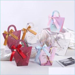 Autres fournitures de fête festives Marbre Imprimer Candy Box Stockage de mariage Marié Mariée Cadeau Faveur avec dentelle Drop Livraison Accueil Garde Dh0Ug