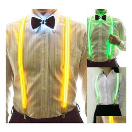 Otros suministros festivos para fiestas Mens Led Light Up Tirantes Unisex 3 Clipson Braces Vintage Elástico Yshape Pantalones ajustables Suspe Dhcg0