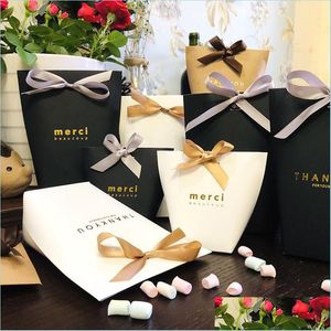 Autres fournitures de fête festive Merci Candy Sac Français Merci Favoris Boîte-cadeau Haut de gamme Noir Blanc Bronzage Drop Livraison H Dhrbe