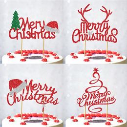Autres fournitures de fête festive Joyeux Noël avec chapeau Cake Topper Drapeaux Bois Arbre Cupcake Toppers Décoration Bonne Année Cuisson DIY Noël
