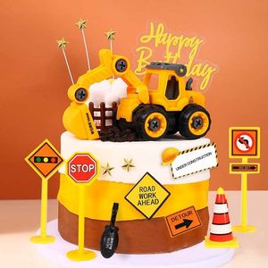 Andere feestelijke feestartikelen mini graafmachine cake topper wegversperring decoraties voor kinderen jongen verjaardag baby shower geschenken