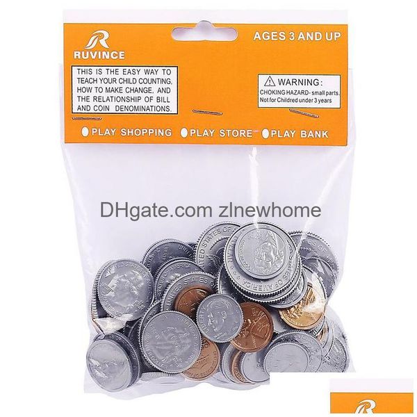 Autres fournitures de fête festives Kit de pièces d'argent Faux pièces de monnaie Jouets d'apprentissage Jouer qui ressemble à du plastique réaliste Faire semblant pour les enfants d'apprendre Dhyjr