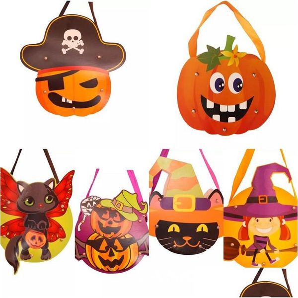 Autres fournitures de fête festives Nouveau Halloween DIY Papier Cadeau Sac Dessin animé Creative Candy Sacs Enfants Sacs à main à la main Skl Pumpkin Produ Dh0U1