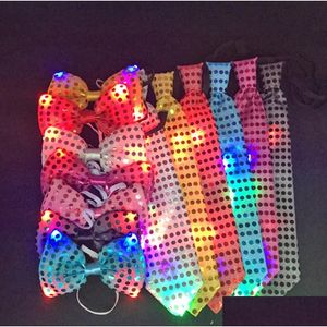 Autres fournitures de fête festives Novel Clignotant Light Up Bowknot Cravate LED Hommes Lumières Paillettes Bowtie Glow Props Cadeaux de Noël Ite Dhcde