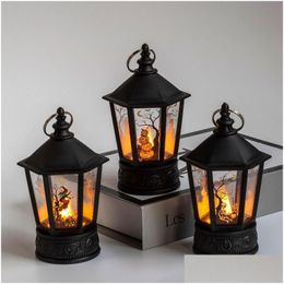 Autres fournitures de fête festive Autres décorations festives d'Halloween LED Bougie Lumière Vintage Château de Sorcière Citrouille Fantôme Lanterne Suspendue Dh5Sx