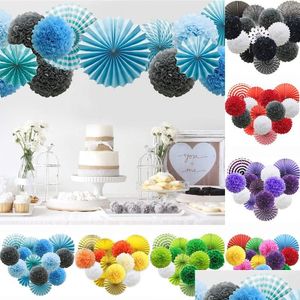 Autres fournitures de fête de fête Papier Fan Fleur Suspendue Fournitures Boule Artisanat Décoration Bébé Fête D'anniversaire Cérémonie De Mariage Backgrou Dhsh1